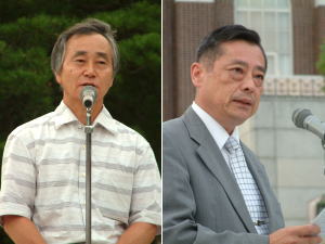 吉田 京都大学体育会会長（左）と津野 体育会陸上部競技部部長（右）