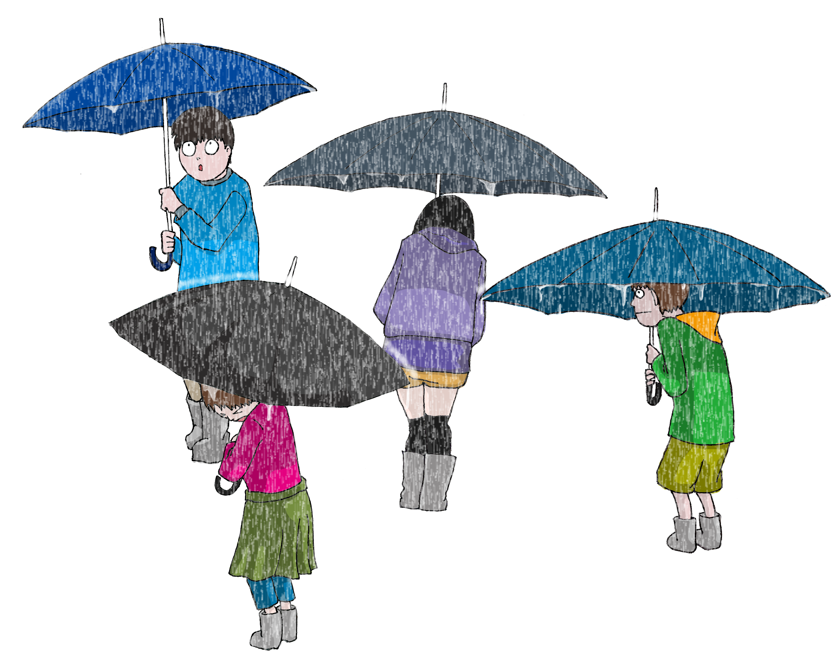 雨水流出実験装置を体験する人のイラスト