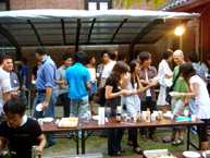 Participants talking while eating snacks