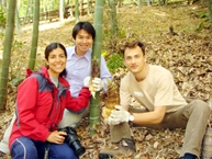  Participants posing with a bamboo shoot