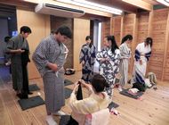 A picture of the participants trying ‘Yukata’ on