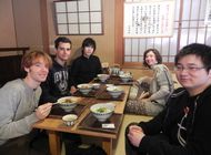 The students enjoying Ise udon noodles