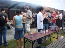 A BBQ party at a courtyard
