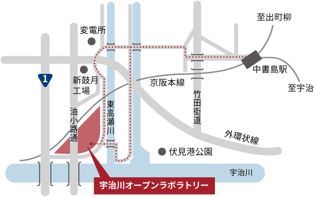 宇治川オープンラボラトリーへのアクセスマップ