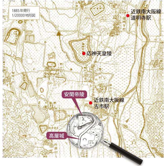 大阪府 大和川と古市古墳群の周辺地図２種───1885年、2006年