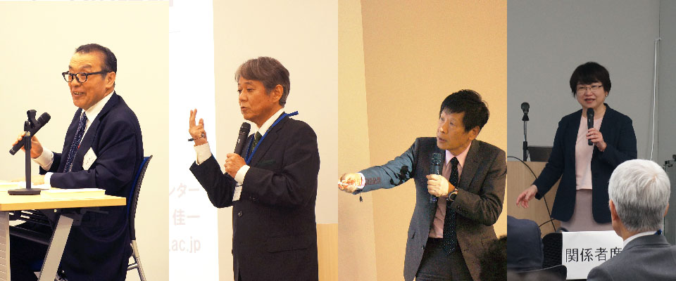 講演後の懇親会。左から永野氏、前川特定准教授、友野氏、吉川教授