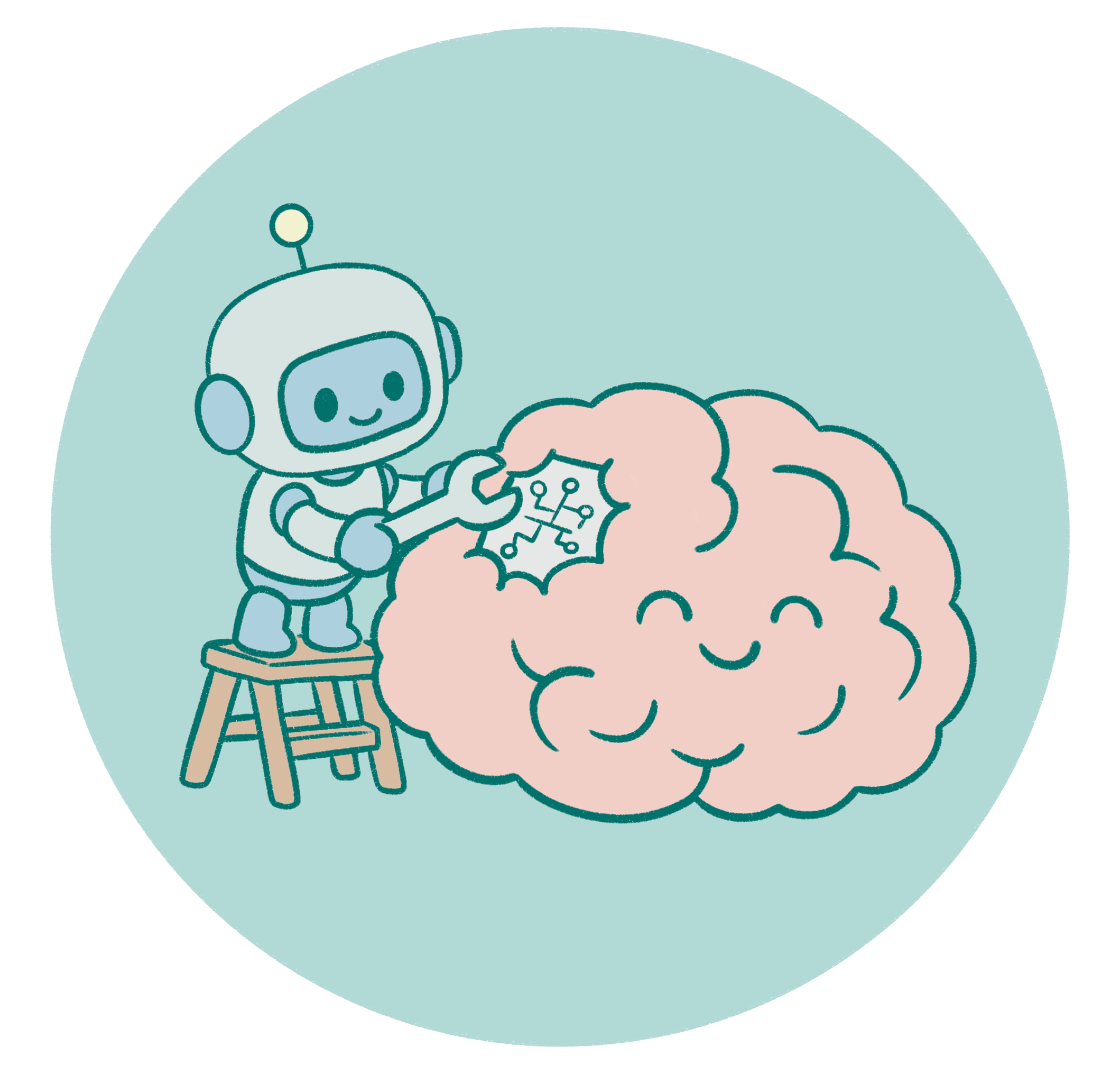 ロボットが脳を修理するイラスト