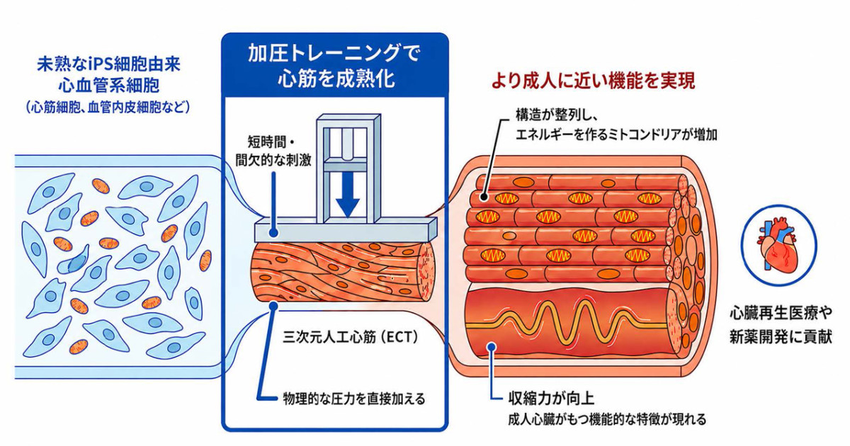 圧力で鍛える”次世代のiPS人工心筋製造法―ヒトiPS細胞由来心筋組織の